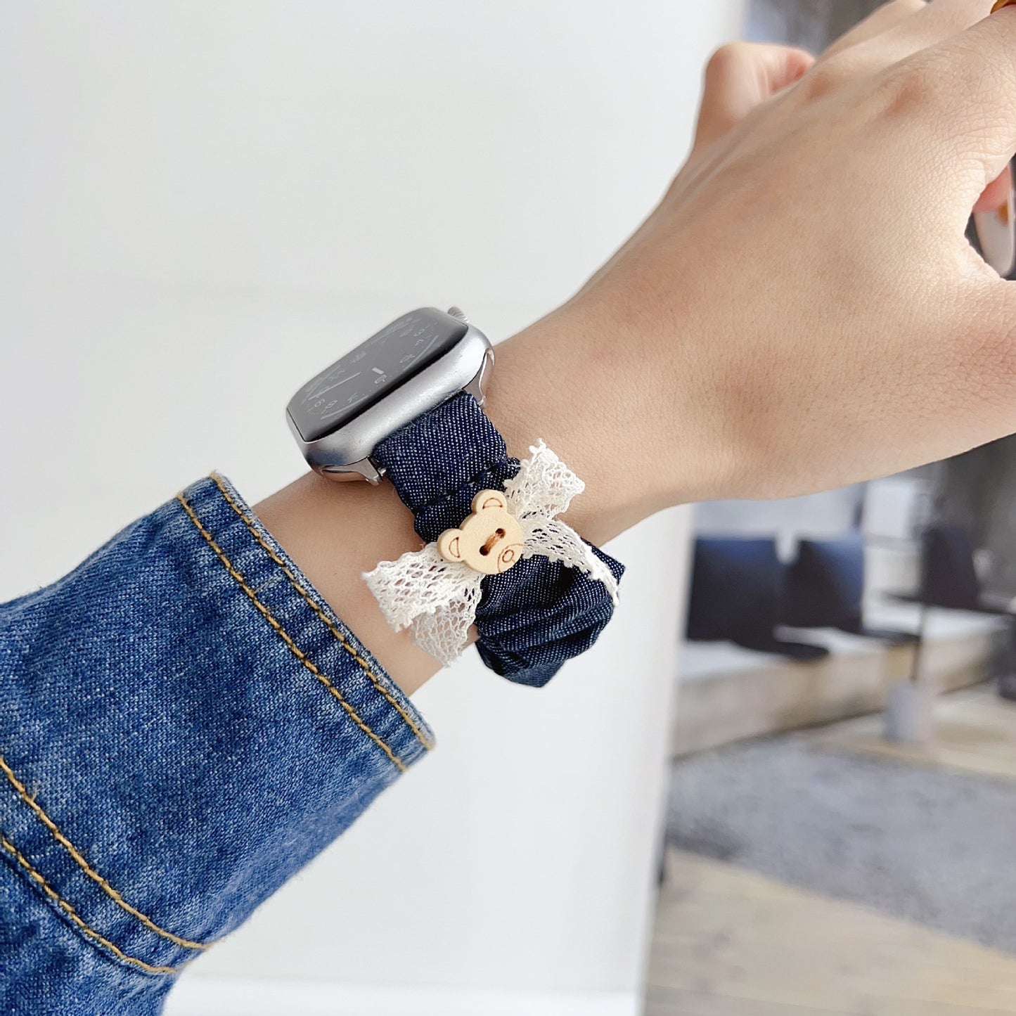 PallaBands™ Bow Bear Denim Stretch Hair Band Strap - ANI-TECH