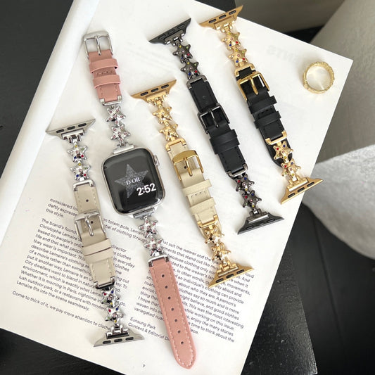 PallaBand Star Dot Diamond Metal Splicing Leather Strap (iWatch) - ANI-TECH