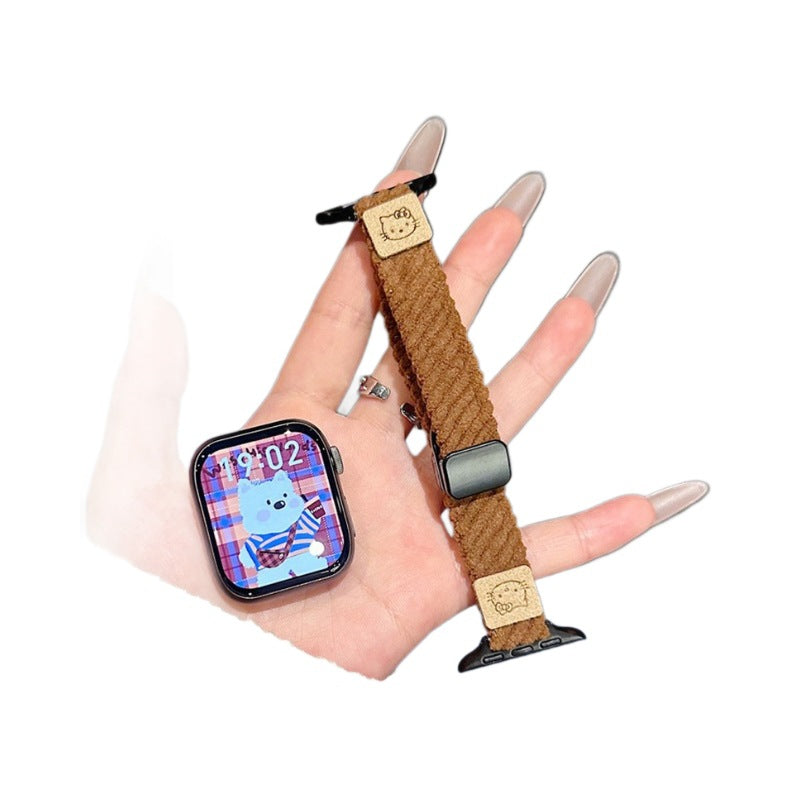 PallaBand cute kt cat thin corduroy magnetic buckle strap (iwatch) - ANI-TECH