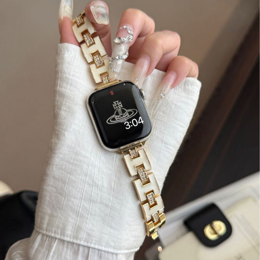 Epoxy H-chain diamond-encrusted metal strap