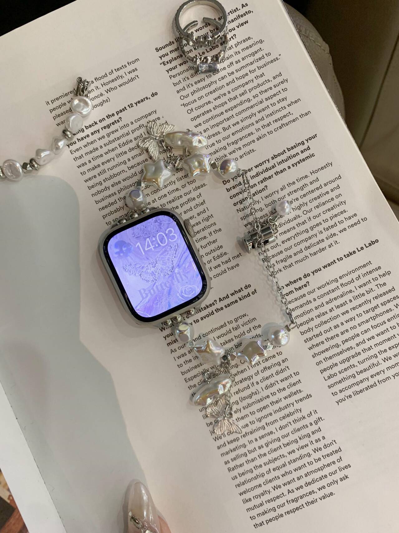 PallaBand Laser Star Pearl Butterfly Retractable Chain Strap (iwatch) - ANI-TECH