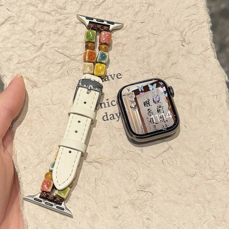 PallaBand Strap Colorful Beaded Spliced Leather Strap (For iWatch) - ANI-TECH