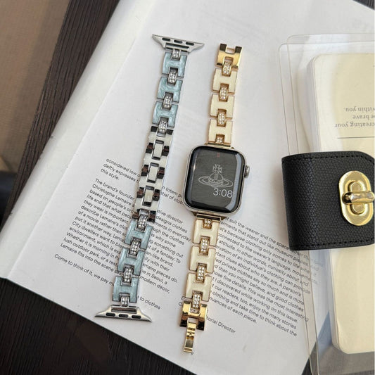 Epoxy H-chain diamond-encrusted metal strap