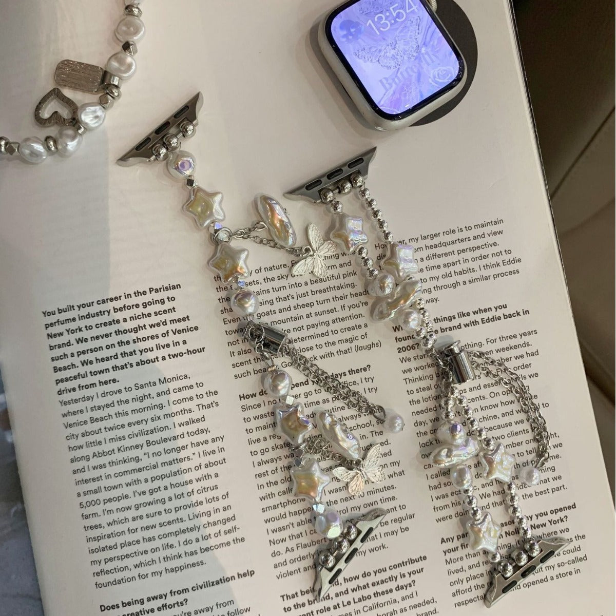 PallaBand Laser Star Pearl Butterfly Retractable Chain Strap (iwatch) - ANI-TECH