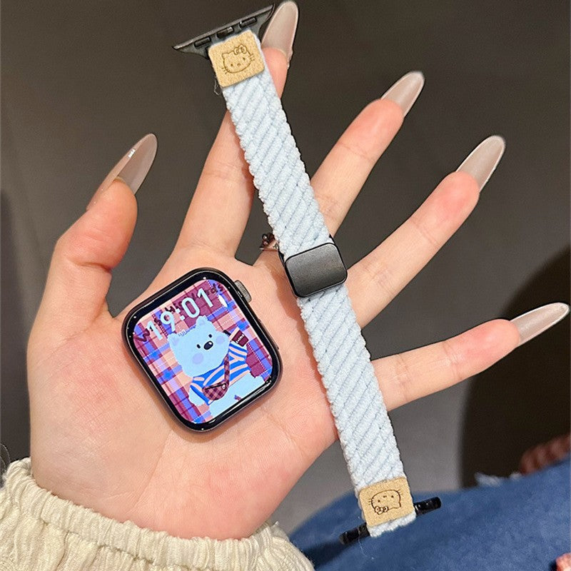 PallaBand cute kt cat thin corduroy magnetic buckle strap (iwatch) - ANI-TECH
