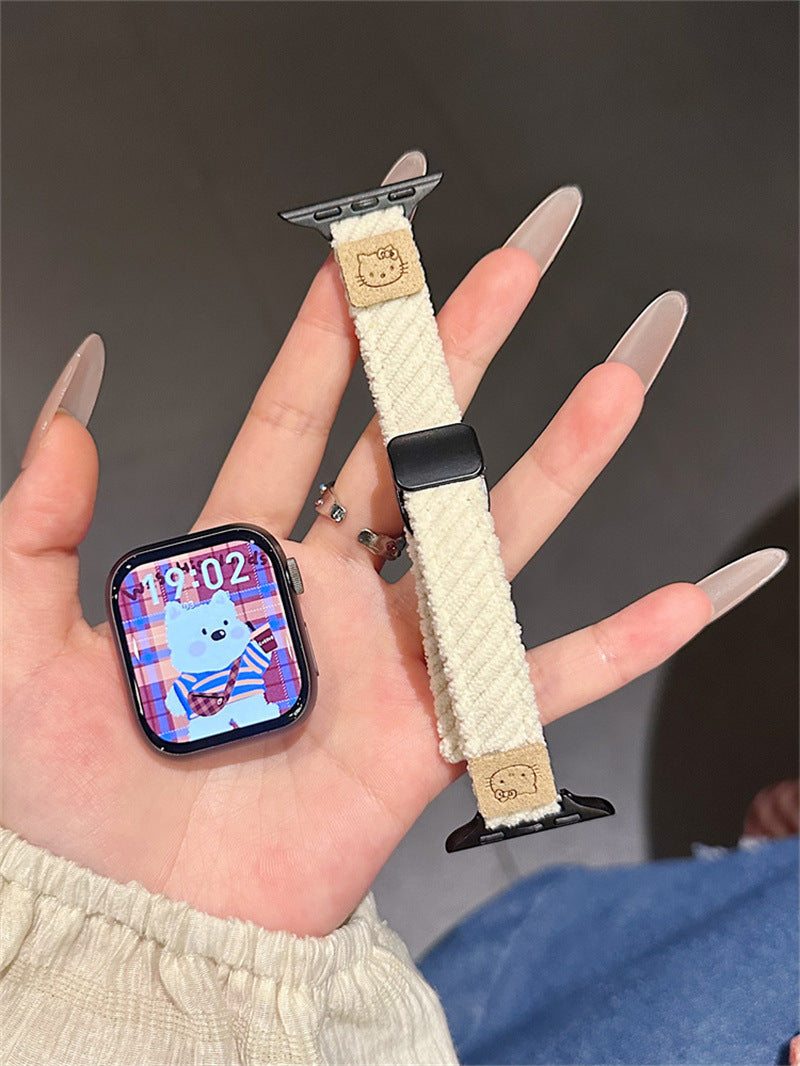 PallaBand cute kt cat thin corduroy magnetic buckle strap (iwatch) - ANI-TECH