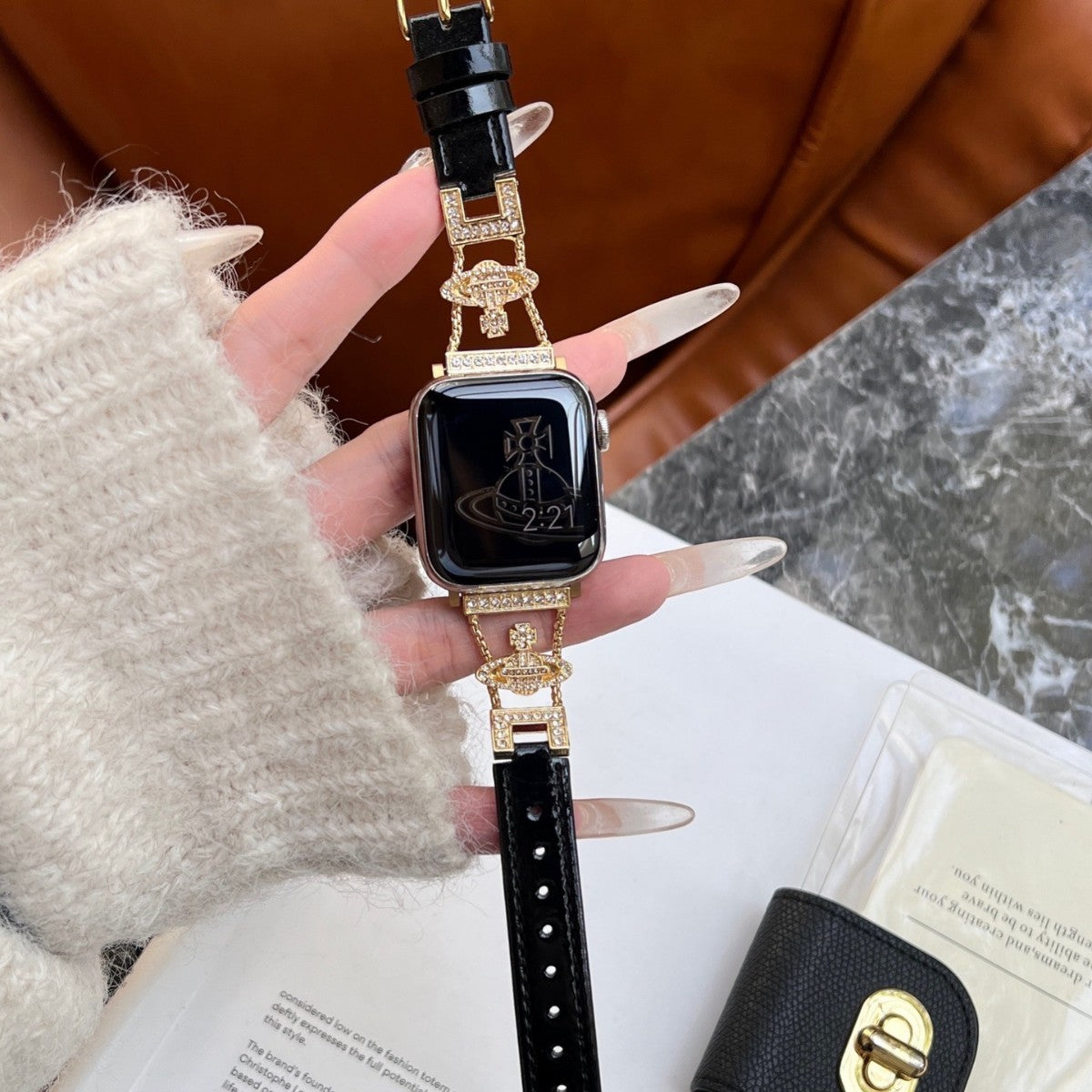 PallaBand Saturn Queen Mother Lacquered Leather Strap (iWatch) - ANI-TECH