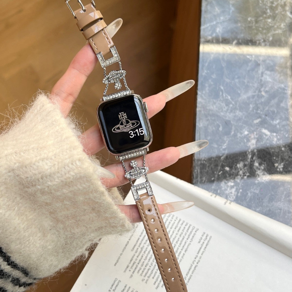 PallaBand Saturn Queen Mother Lacquered Leather Strap (iWatch) - ANI-TECH