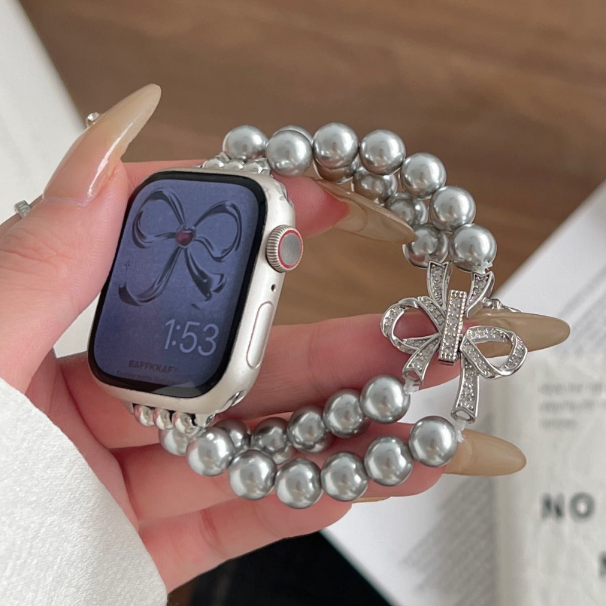 PallaBand Bow Pearl Stretch Beaded Strap (iWatch) - ANI-TECH