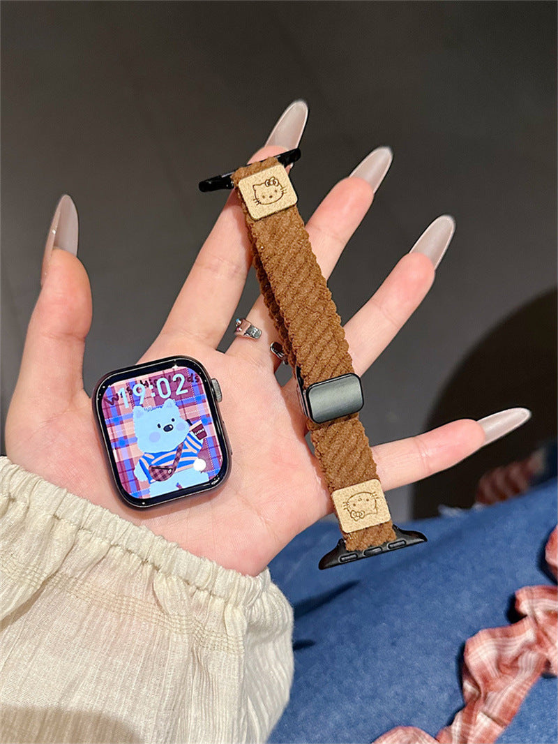 PallaBand cute kt cat thin corduroy magnetic buckle strap (iwatch) - ANI-TECH