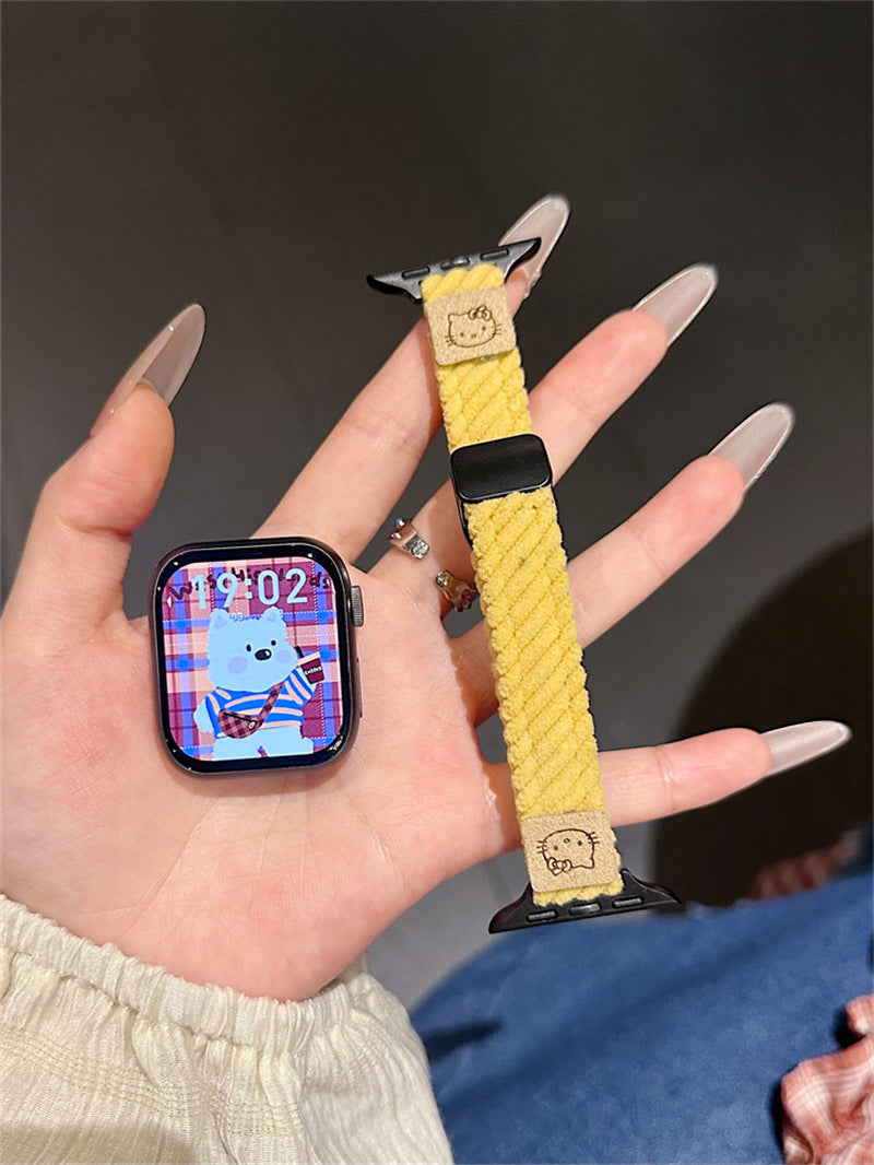 PallaBand cute kt cat thin corduroy magnetic buckle strap (iwatch) - ANI-TECH