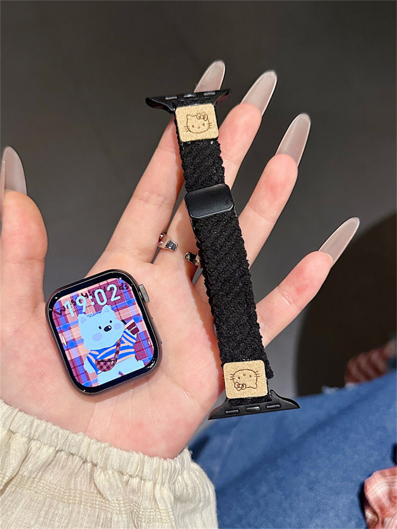 PallaBand cute kt cat thin corduroy magnetic buckle strap (iwatch) - ANI-TECH